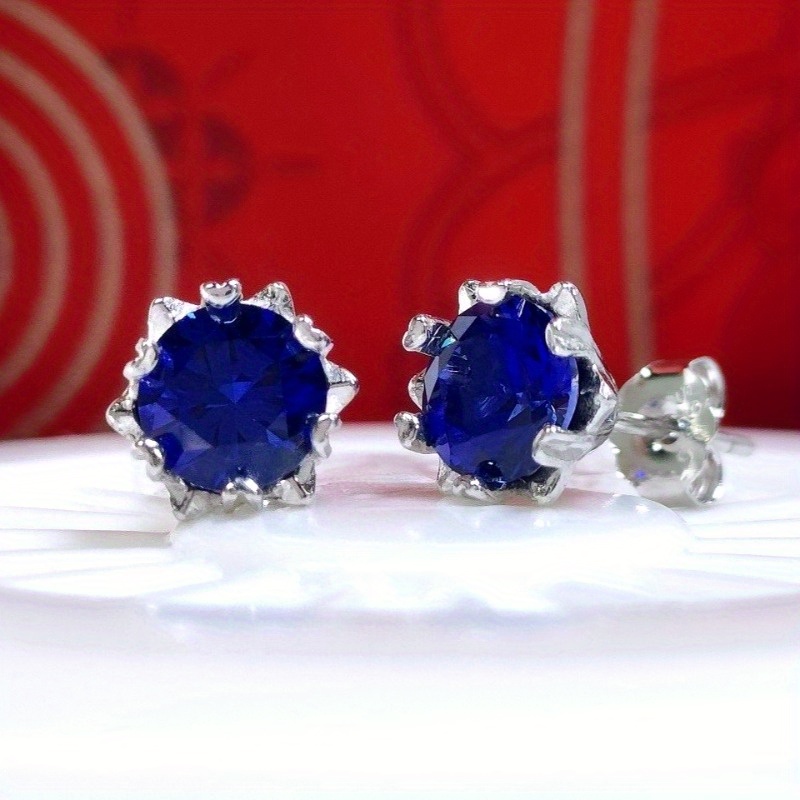 Snowflake Shaped Blue Artificial Gemstone Earrings